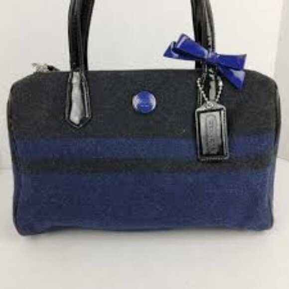 Nwot Coach Wool Blue & Black Satchel Handbag Purse - Picture 1 of 15
